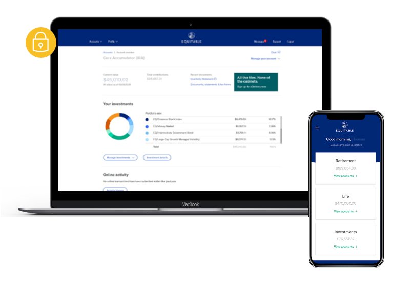 laptop and phone screens showing equitable client portal