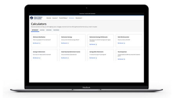 Laptop with guide on how to access financial calculators
