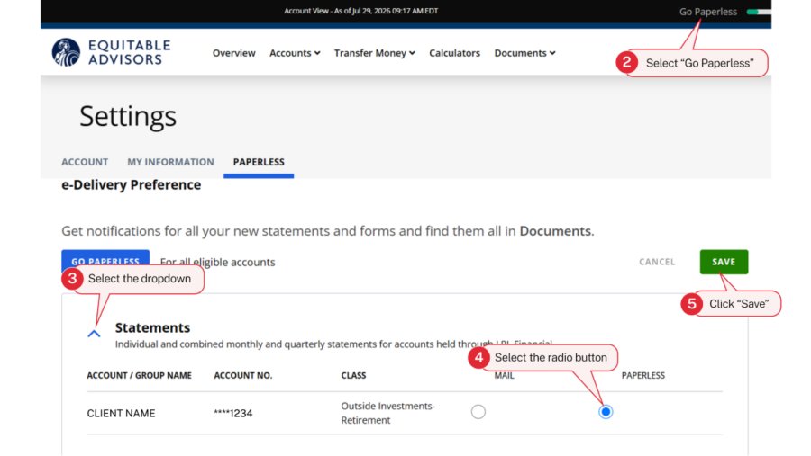 e-Delivery preferences screen