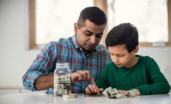 Father son counting money